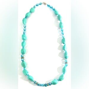 Chunky Turquoise And Blue Beads Necklace 23” Magnetic Closure